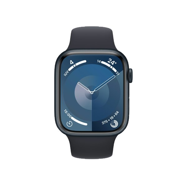 Apple Watch Series 9 45mm aluminium middernacht GPS tweedehands, opgeknapt, aanzicht 2
