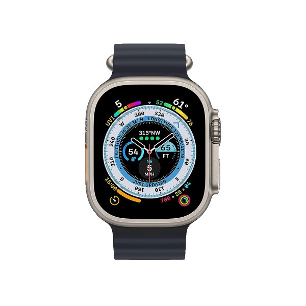Apple Watch Ultra 49mm titanium GPS + Cellular oceaanbandje tweedehands, opgeknapt, aanzicht 2